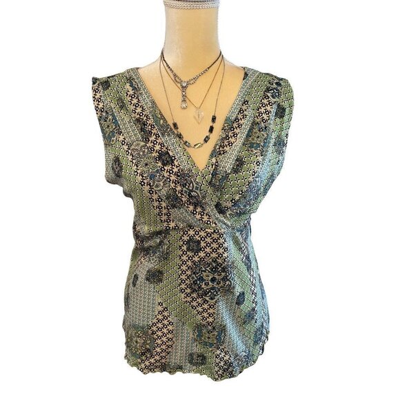 Style & Co. Green Paisley Sleeveless Top Petite Large - Picture 1 of 6